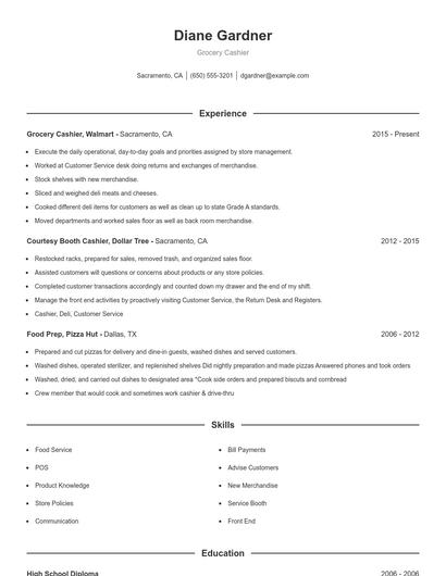 Grocery Cashier Resume