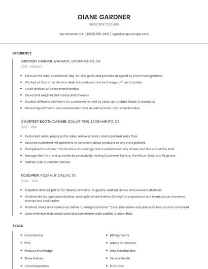 Grocery Cashier Resume