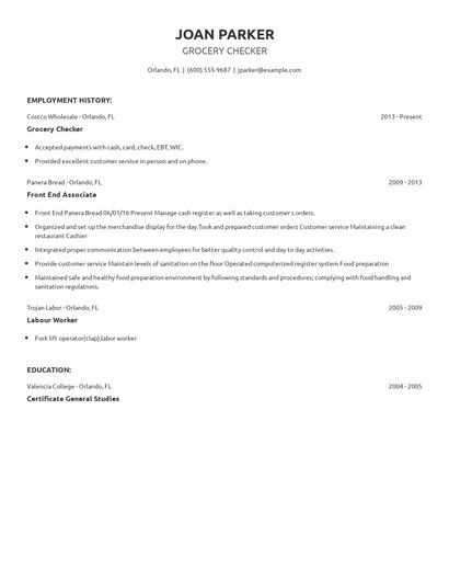 Grocery Checker Resume