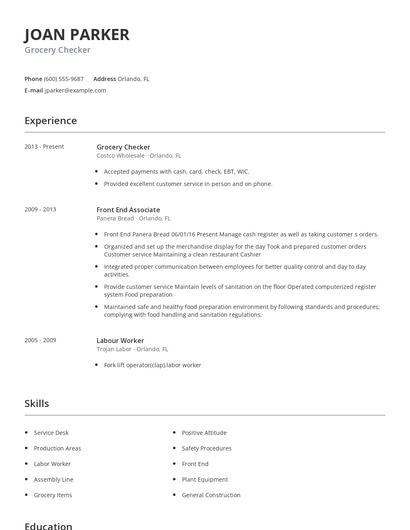 Grocery Checker Resume