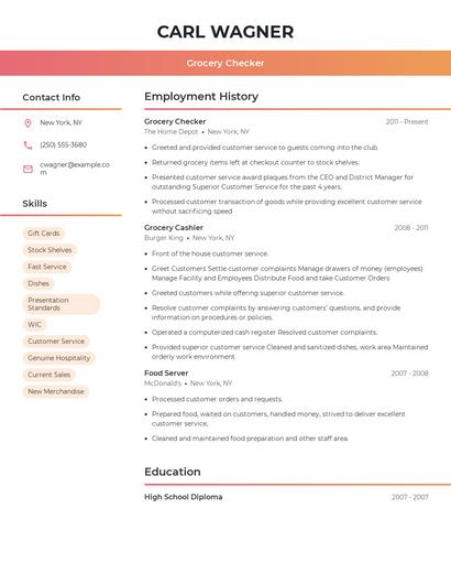 Grocery Checker Resume