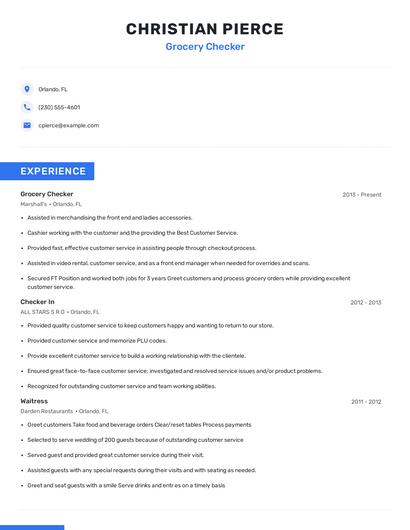 Grocery Checker Resume