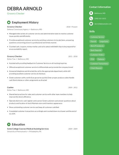 Grocery Checker Resume