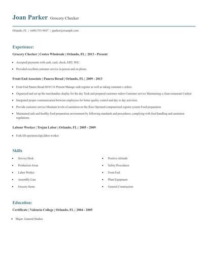 Grocery Checker Resume