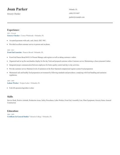 Grocery Checker Resume