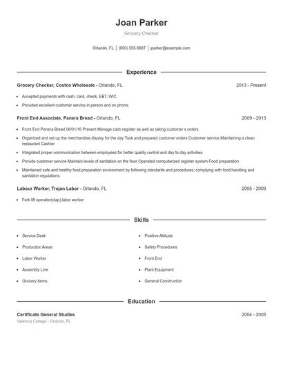 Grocery Checker Resume