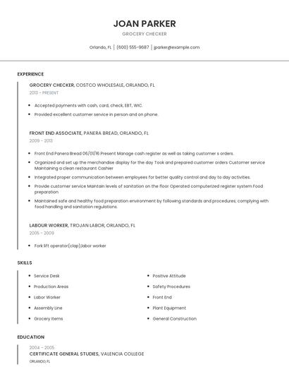 Grocery Checker Resume