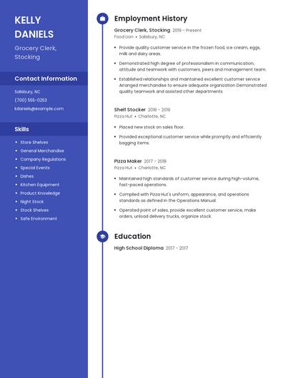 Grocery Clerk, Stocking Resume