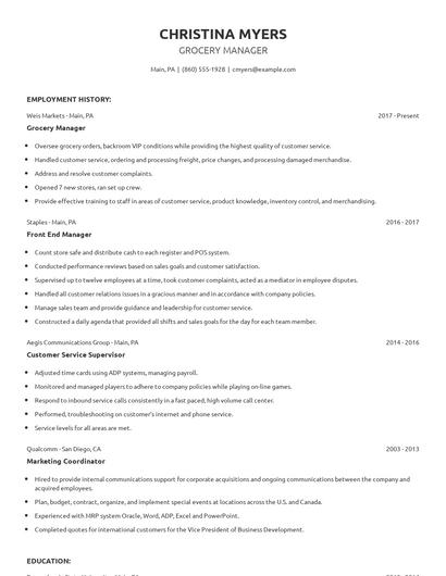 Grocery Manager Resume