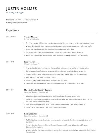 Grocery Manager Resume