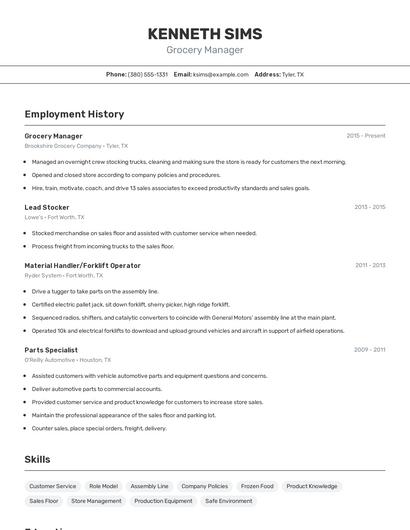 Grocery Manager Resume