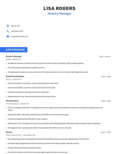 Grocery Manager Resume