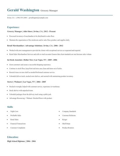 Grocery Manager Resume