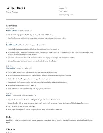 Grocery Manager Resume