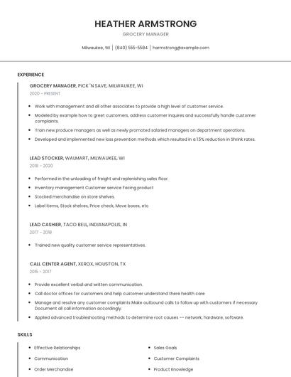 Grocery Manager Resume