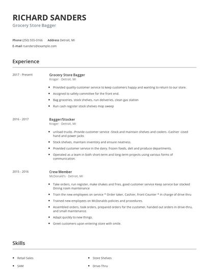 Grocery Store Bagger Resume