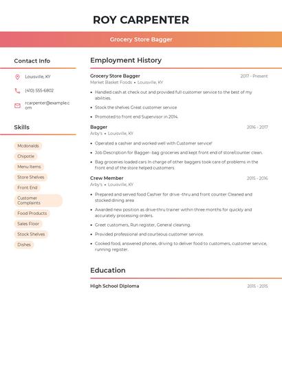 Grocery Store Bagger Resume