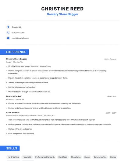 Grocery Store Bagger Resume