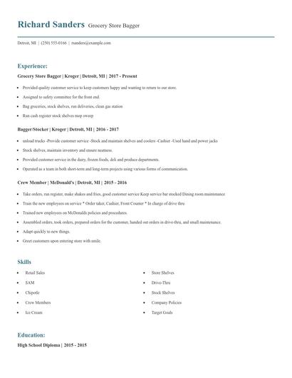 Grocery Store Bagger Resume