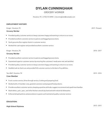 Grocery Worker Resume