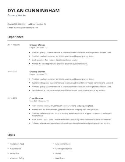 Grocery Worker Resume