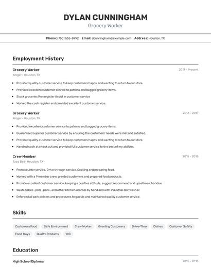 Grocery Worker Resume