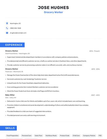 Grocery Worker Resume