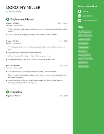 Grocery Worker Resume