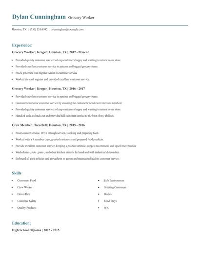 Grocery Worker Resume