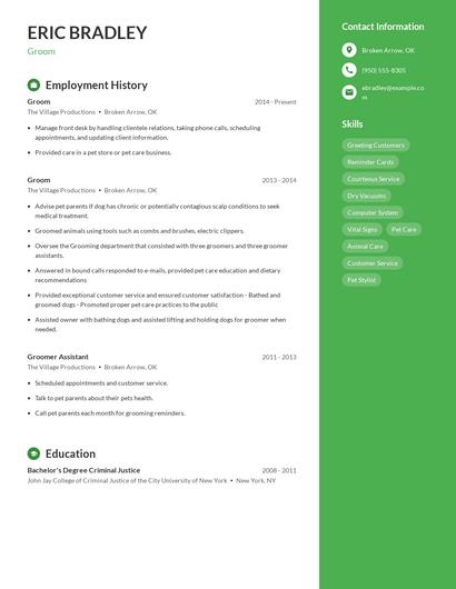 Groom Resume