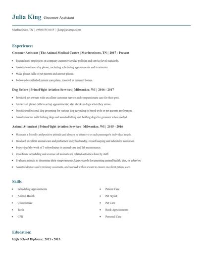 Groomer Assistant Resume