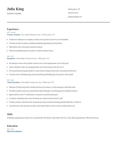 Groomer Assistant Resume