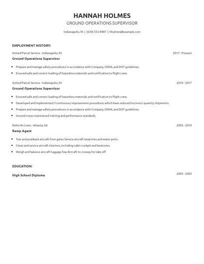 Ground Operations Supervisor Resume