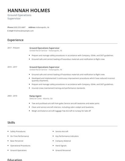 Ground Operations Supervisor Resume