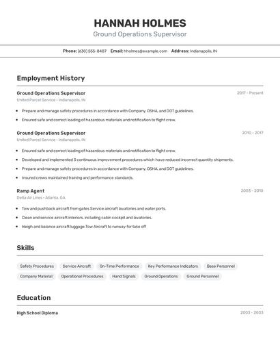 Ground Operations Supervisor Resume