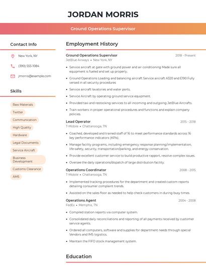 Ground Operations Supervisor Resume