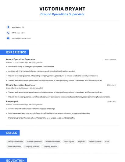 Ground Operations Supervisor Resume