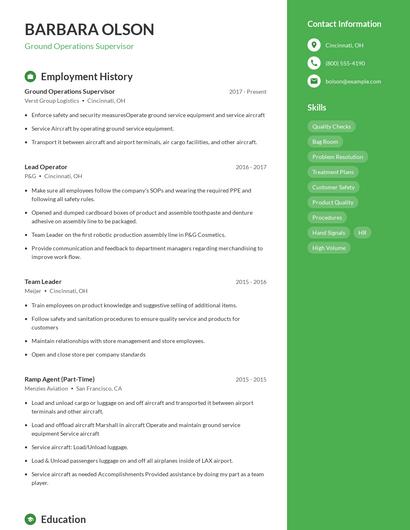 Ground Operations Supervisor Resume