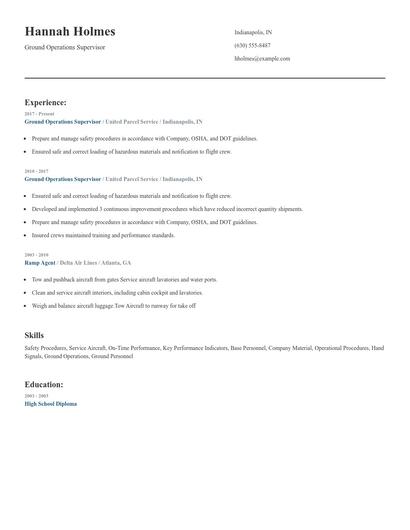 Ground Operations Supervisor Resume