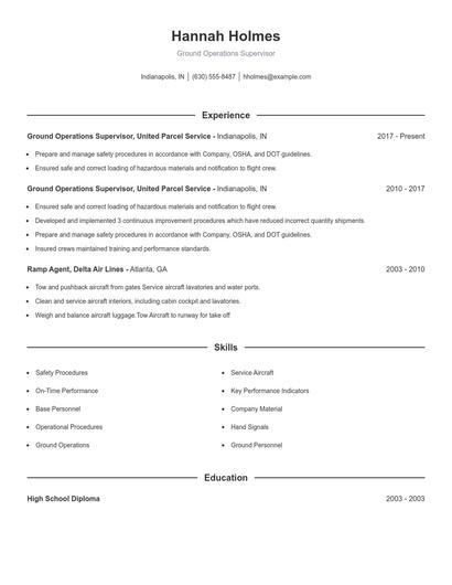 Ground Operations Supervisor Resume