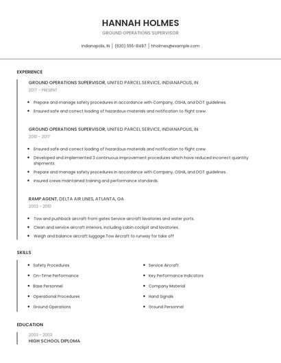 Ground Operations Supervisor Resume