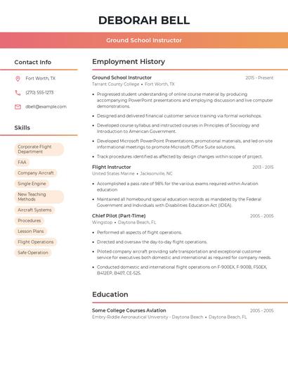 Ground School Instructor Resume