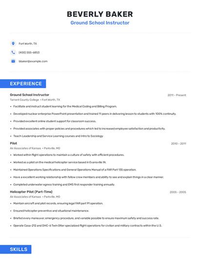Ground School Instructor Resume