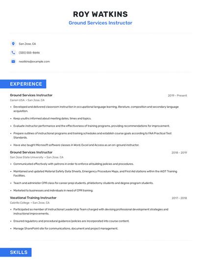 Ground Services Instructor Resume