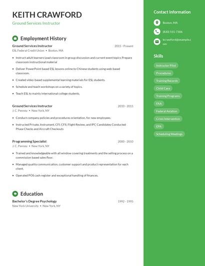 Ground Services Instructor Resume