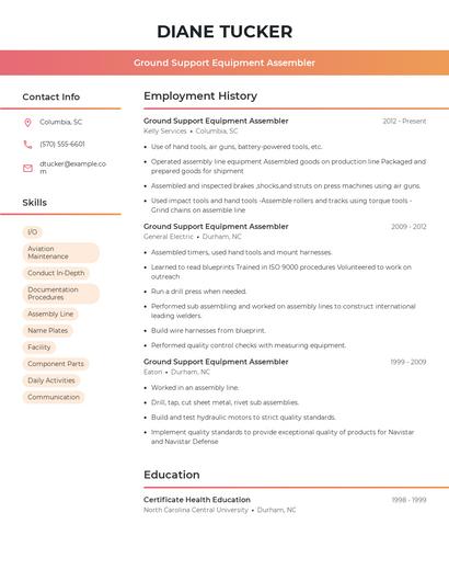 Ground Support Equipment Assembler Resume