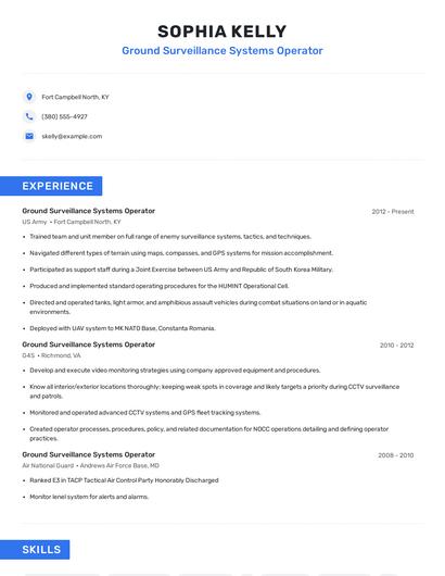 Ground Surveillance Systems Operator Resume