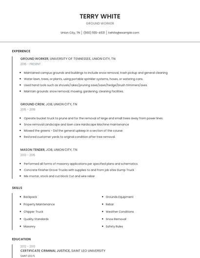 Ground Worker Resume