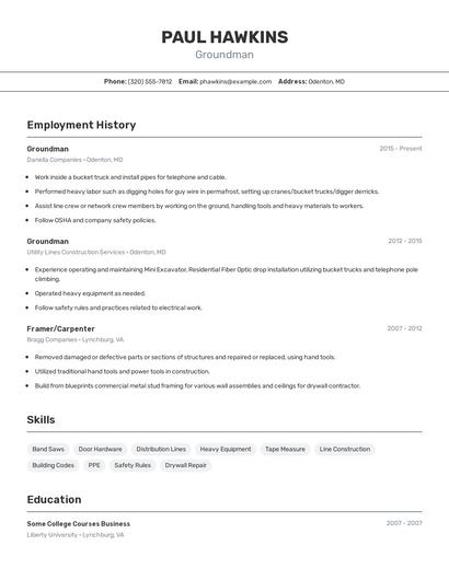 Groundman Resume