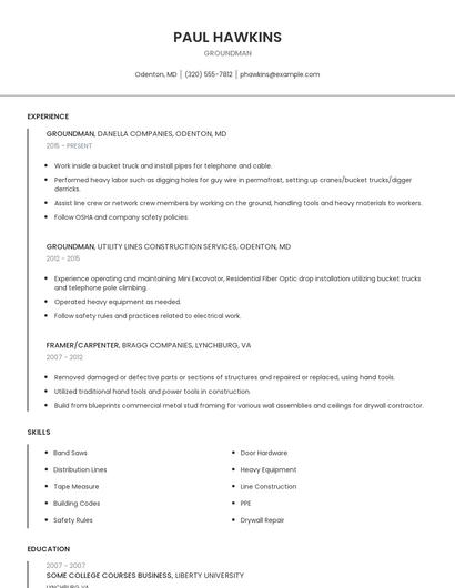 Groundman Resume
